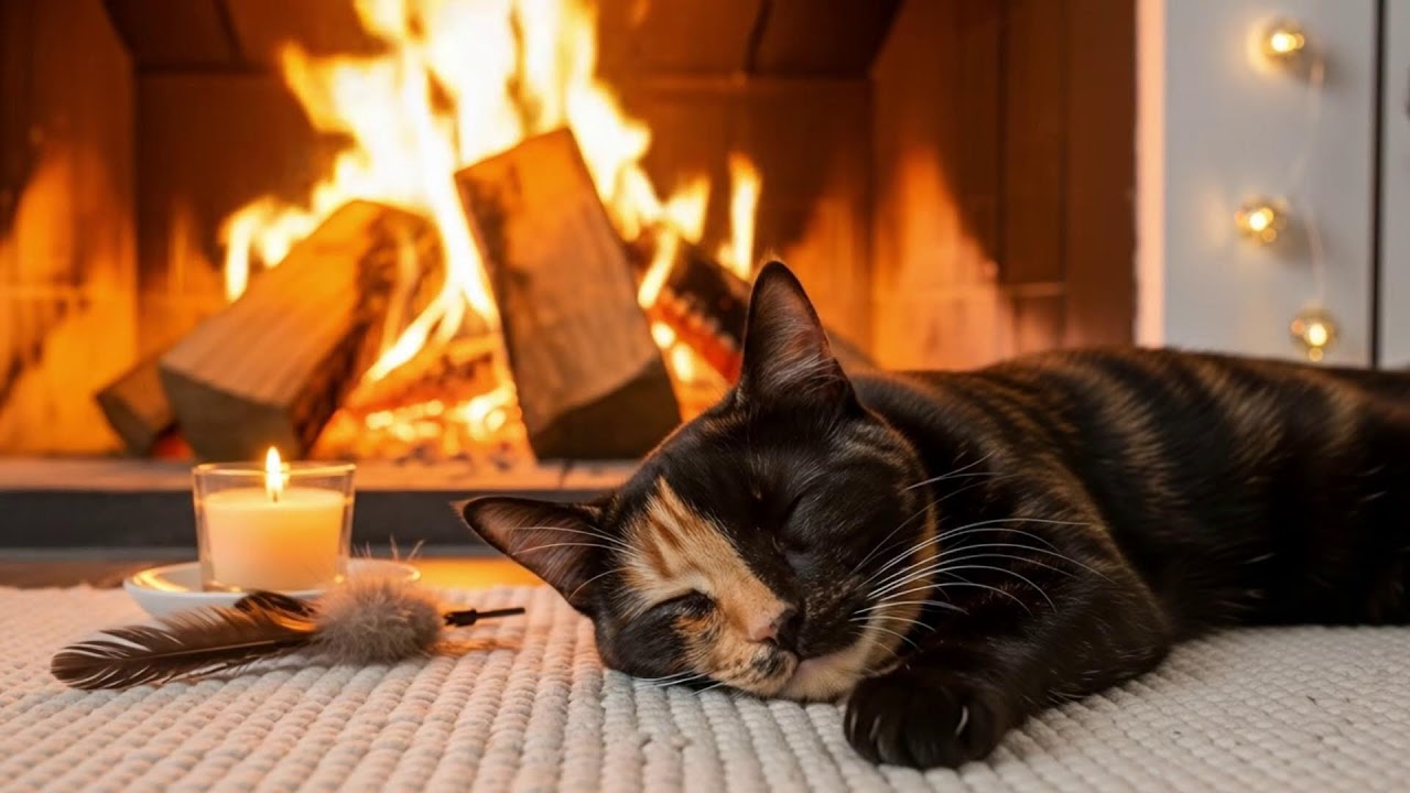 Cozy Cat Relaxation Music 432Hz 😻 Fireplace Energy For Emotional Healing, Calm, And Gentle Rest