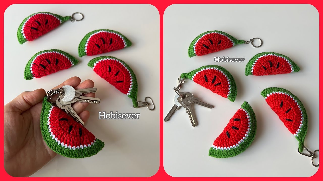 Простой брелок арбуз крючком 🍉🍉 / Идеи сувениров крючком Подарки / СУБТИТРЫ