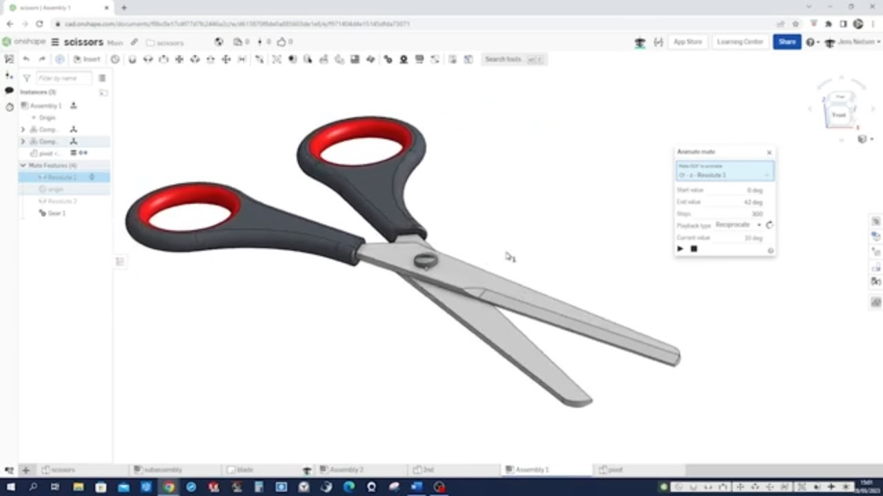 Учебное пособие по сборке ножниц OnShape: моделирование, сборка и анимация