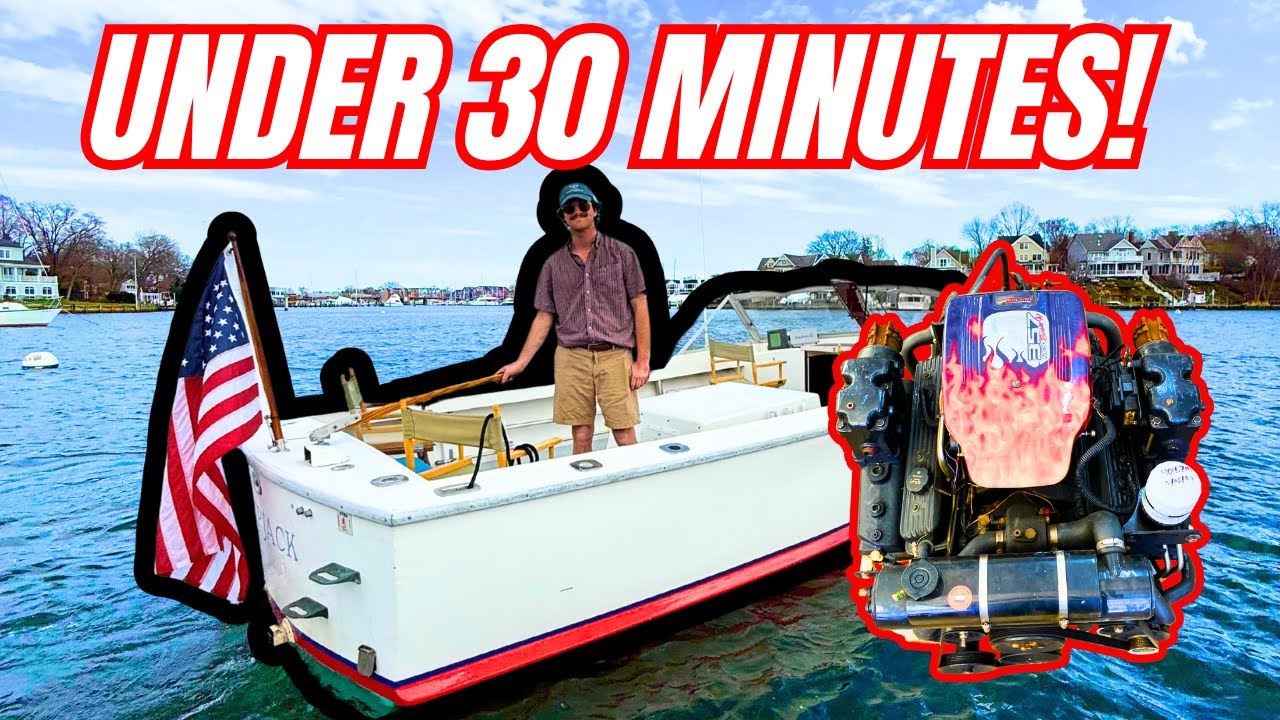 Inboard Boat Engine Install And Start Up In LESS THAN 30 Minutes?! Mercruiser 357 Small Block Chevy