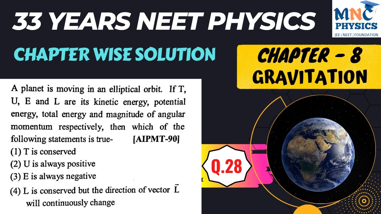 a planet is moving in an elliptical orbit if T U E and L are its kinetic energy || Gravitation PYQ