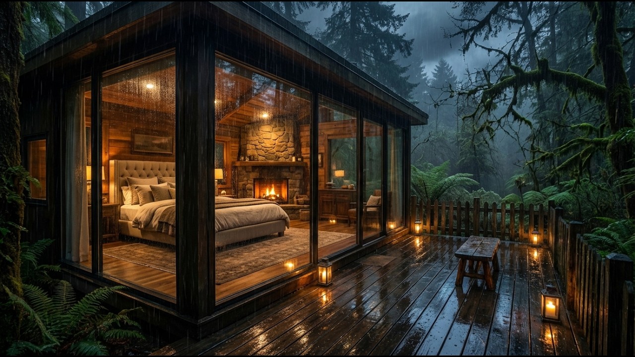 Night Rain in a Cozy Cabin 🌧️ Calm Your Mind & Sleep Fast 3 HOURS