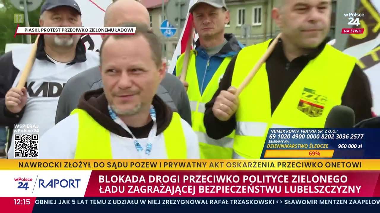 Blokada drogi. Mieszkańcy miasta i gminy Piaski protestują przeciw planom budowy wiatrak&oacute;w.