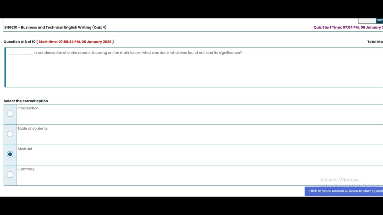ENG201 Quiz 4 Solution 2026 || ENG201 - Business and Technical English Writing || Fall 2025