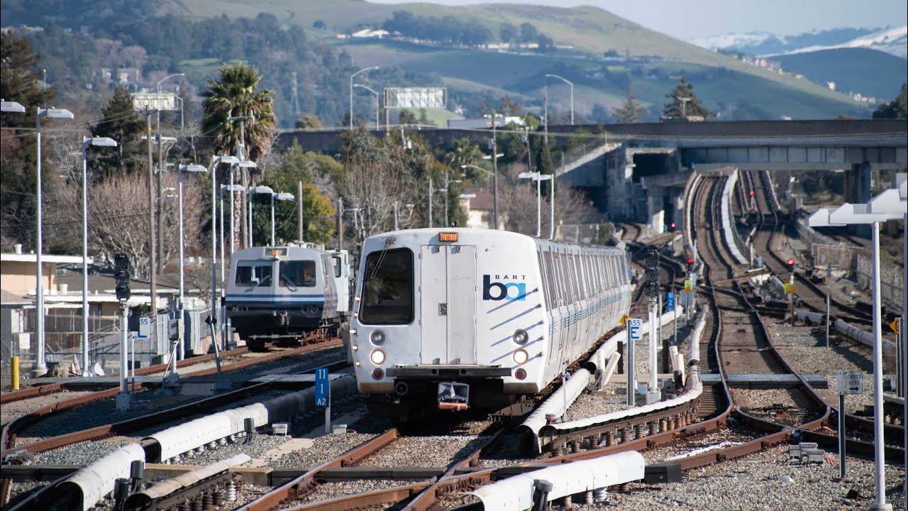 BART green, orange, and blue line trains at Bay Fair 2/24/23