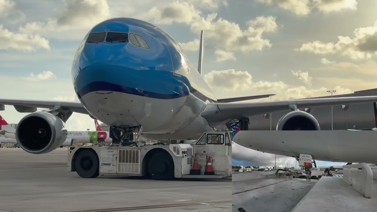 Airbus A330 300 towing with towbar less tug across MIA