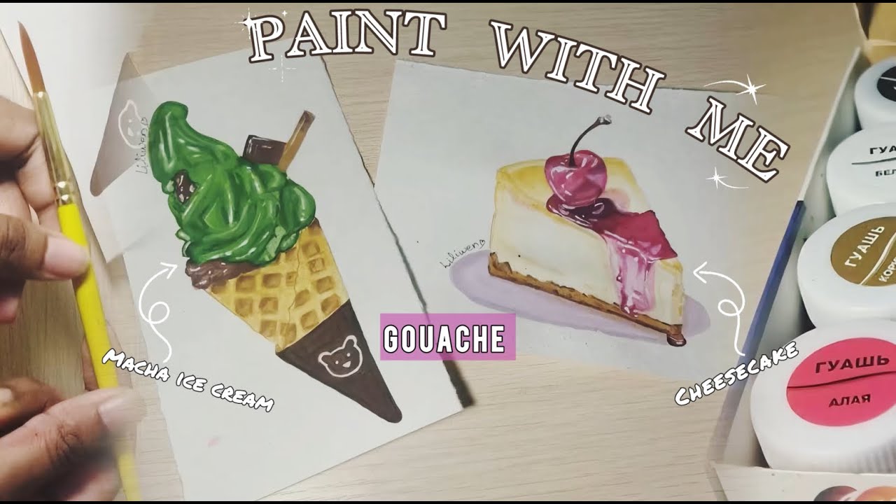 PAINT WITH ME | 🎨 GOUACHE | Cheesecake & Macha Icecream