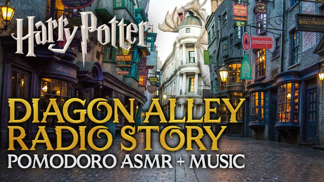 STUDY SESSION: DIAGON ALLEY TOUR + Radio Story 📻🍻 Harry Potter Pomodoro Timer, Hogwarts ASMR Sounds