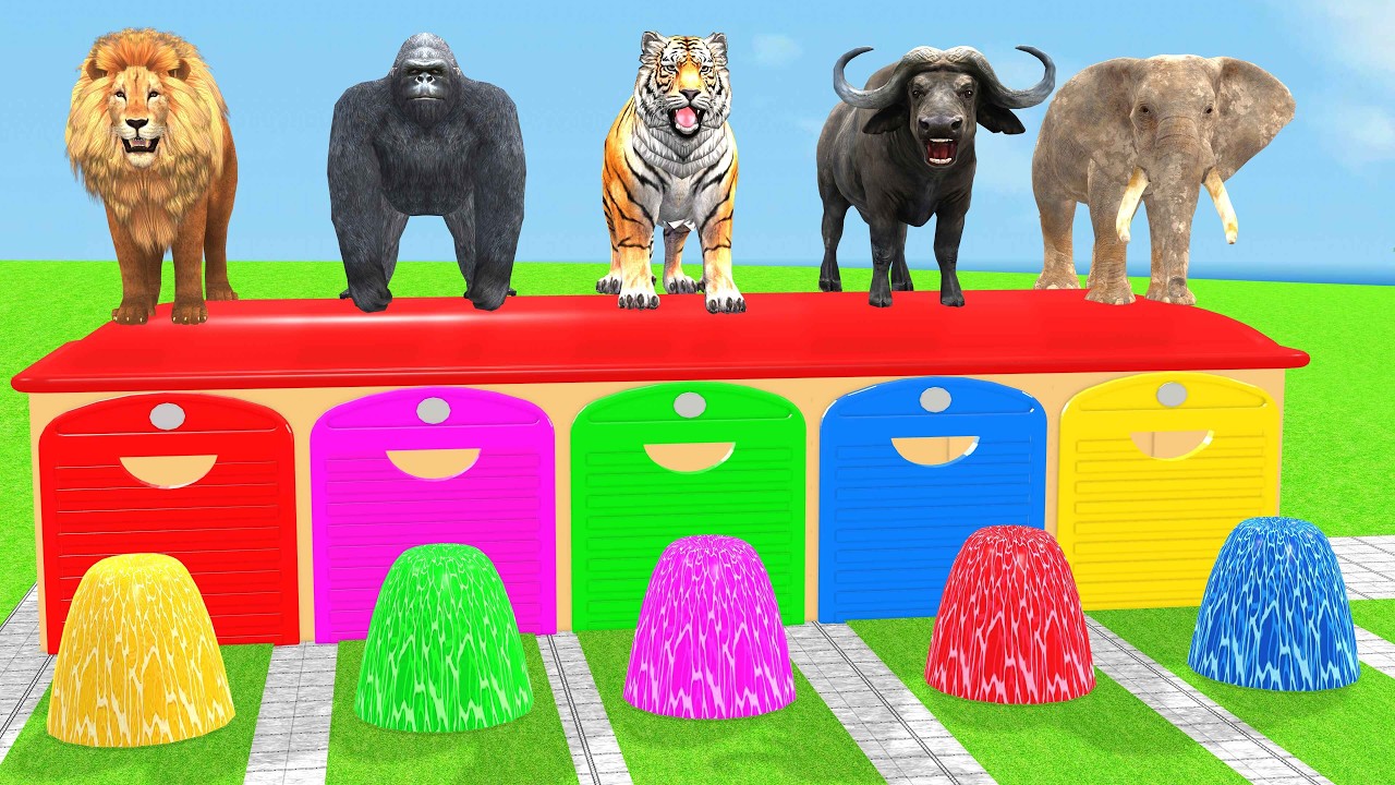 Long Slide Game With Cow Elephant Gorilla Hippopotamus Tiger 3d Animal Game Funny 3d AnimalsVideo