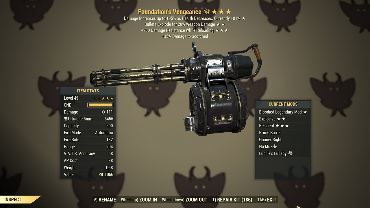 Fallout 76: Bloodied Explosive MiniGun.