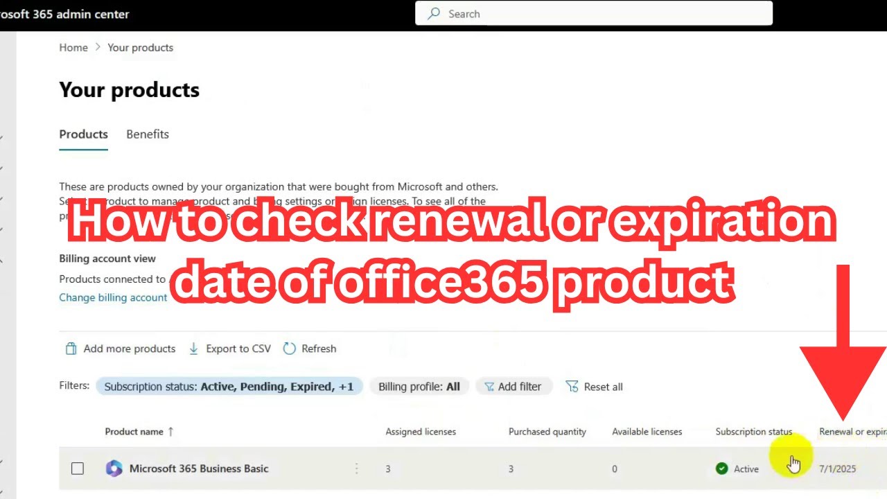 How to check expiration or renewal date of Office 365 product
