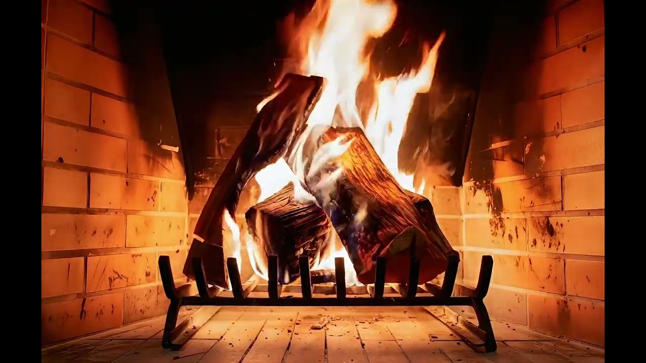 Rustic Cozy Brick Fireplace with Soft Crackling Logs