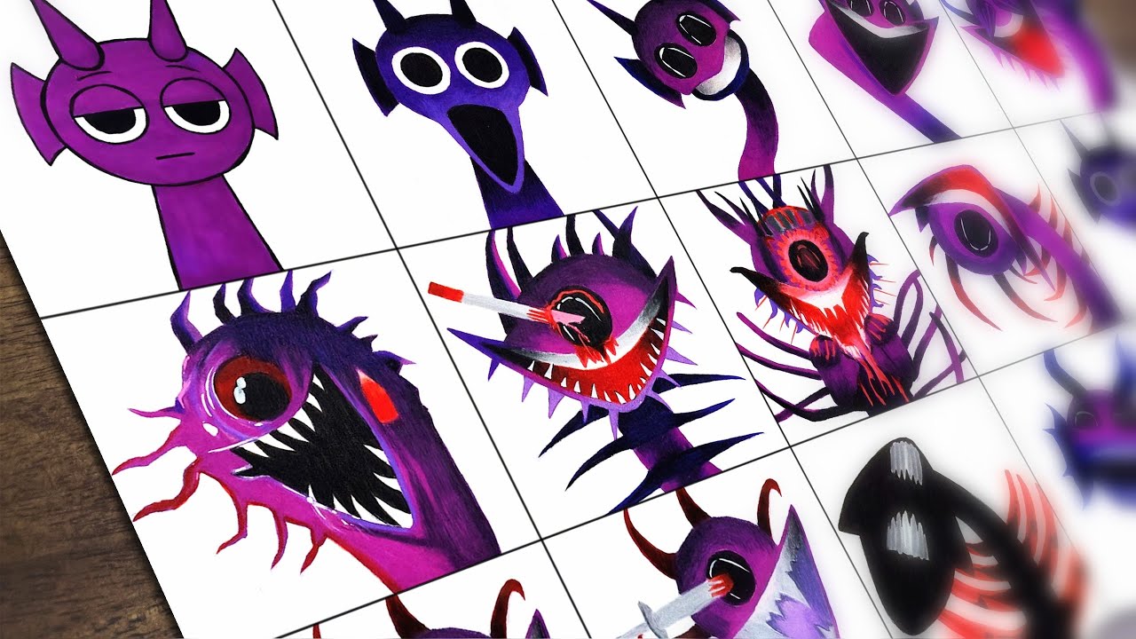 Drawing Incredibox Sprunki : Durple Phase 1 to Phase 16 vs Remastered | Sprunki Mod