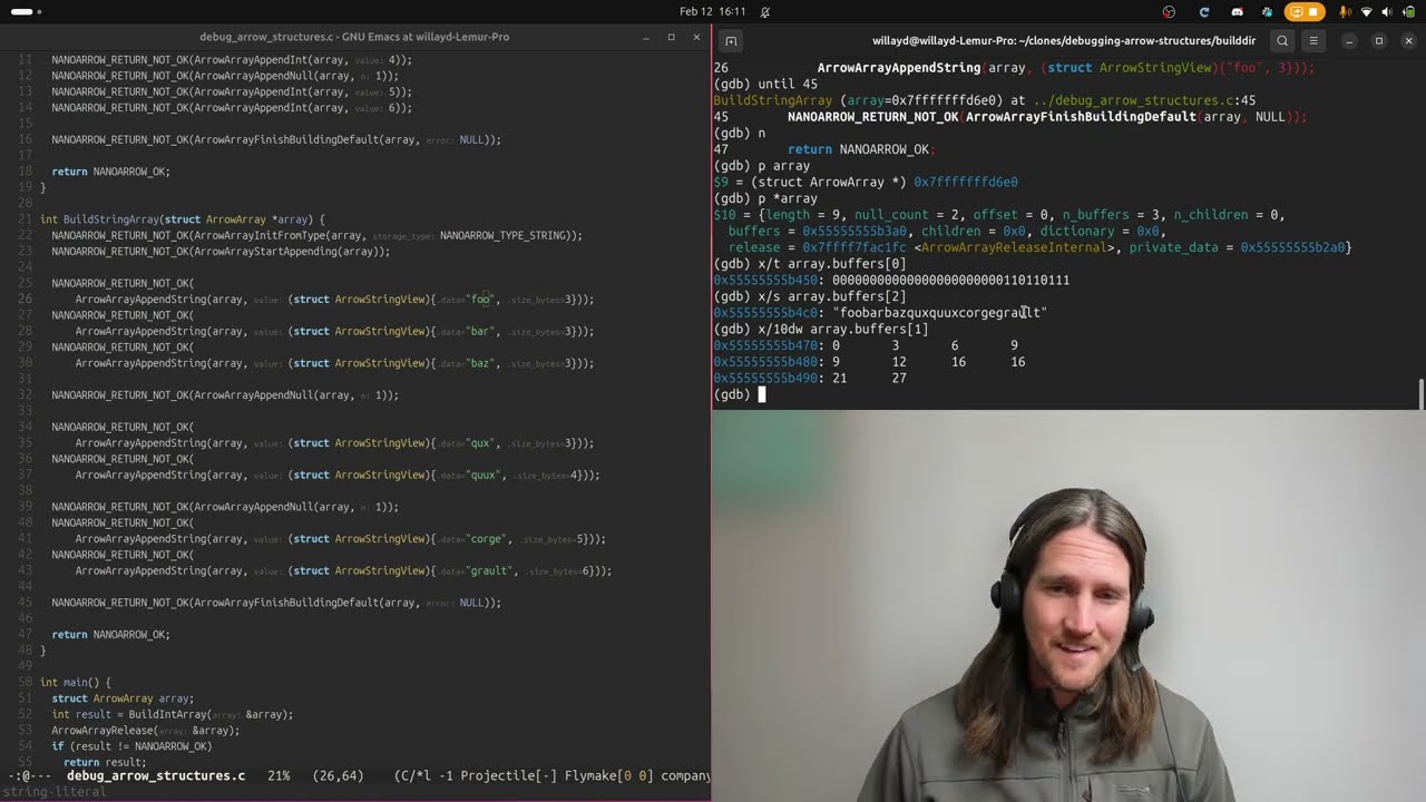 Debugging Arrow Array Structures in Memory