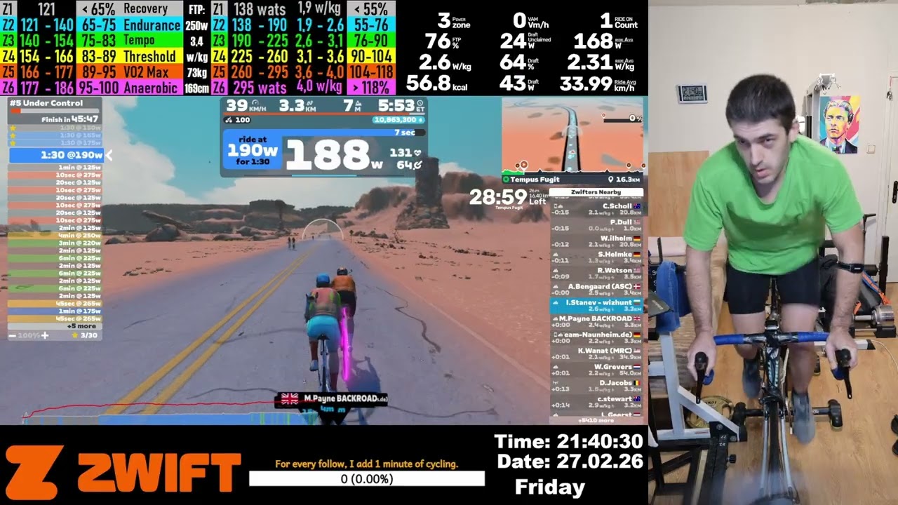 Zwift Cycling Workout Live Stream in 2K 1440p 27.02.2026 zv