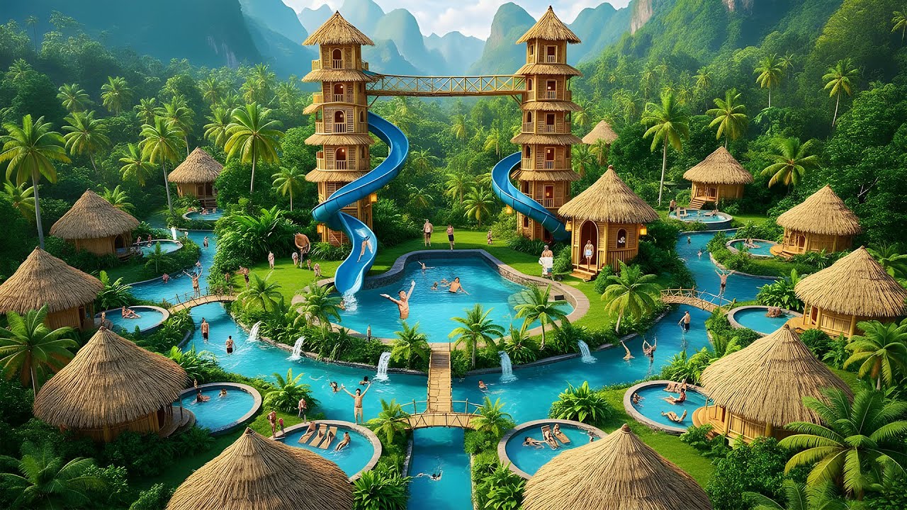 200 Days Building a Luxury Thatched-Roof Resort with Blue Pools. Deep in the Mountains