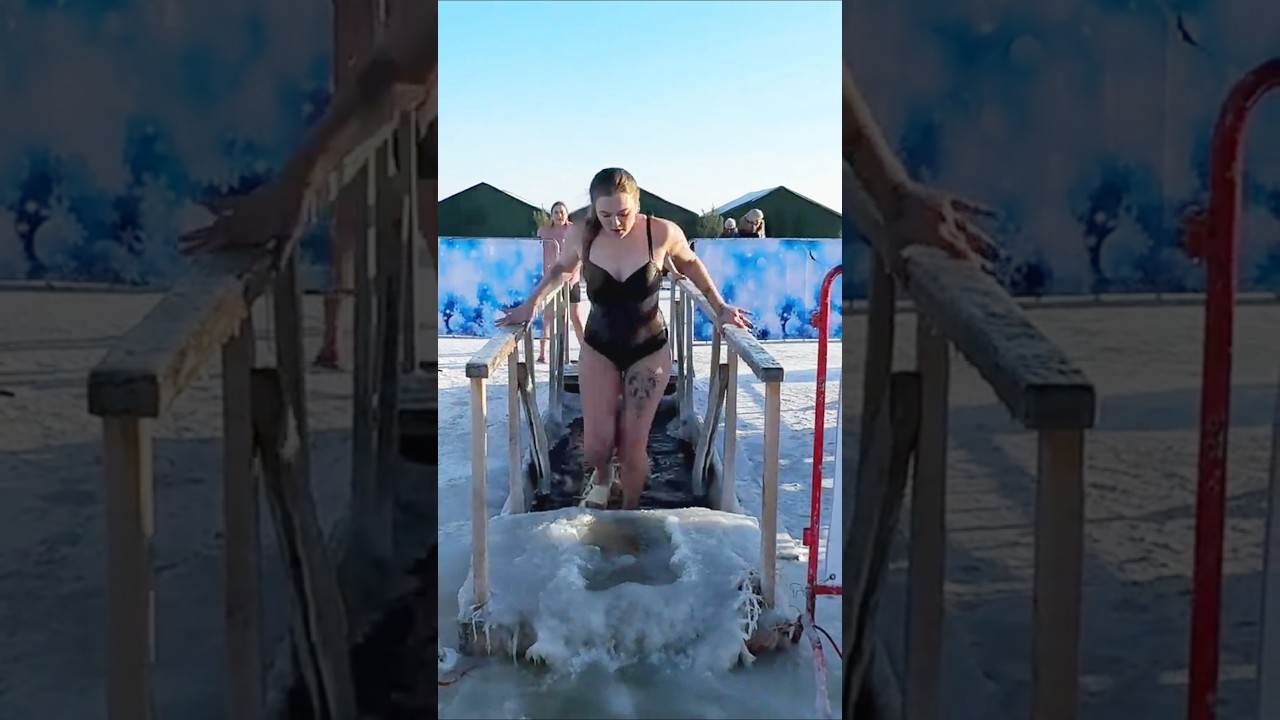 part555#Ice🧊Baptism in😱#Russian Village Fearless#Winter🌊Dip👙Frozen #LakeBaptismChallenge❄️#Ice#Water