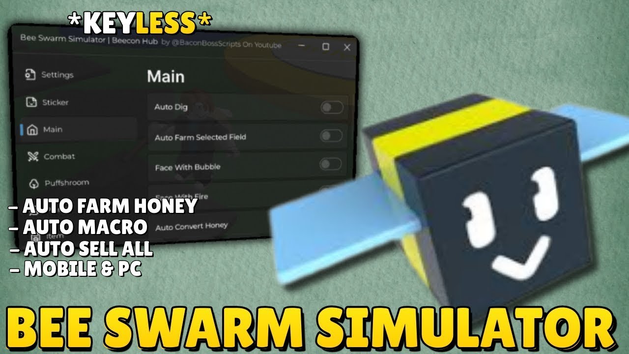 Bee Swarm Simulator Script *NO KEY* | Auto Farm Honey, Auto Sell All, Teleport...