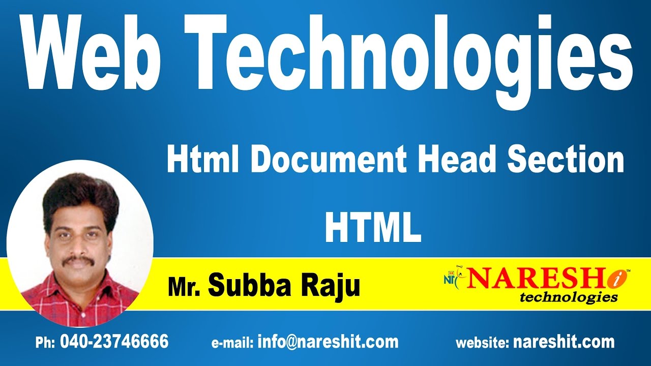 Html Document Head Section - Web Technologies | UI Technologies Tutorial | Mr.Subbaraju