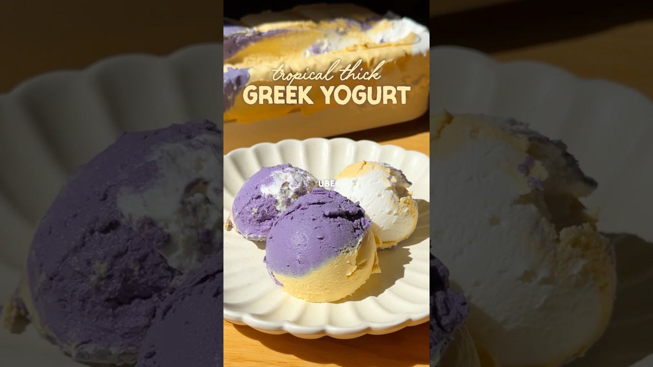 Making Tropical Thick Greek Yogurt (Ube 💜, Mango 🥭, Coconut 🥥) #yogurt #greekyogurt #tropical