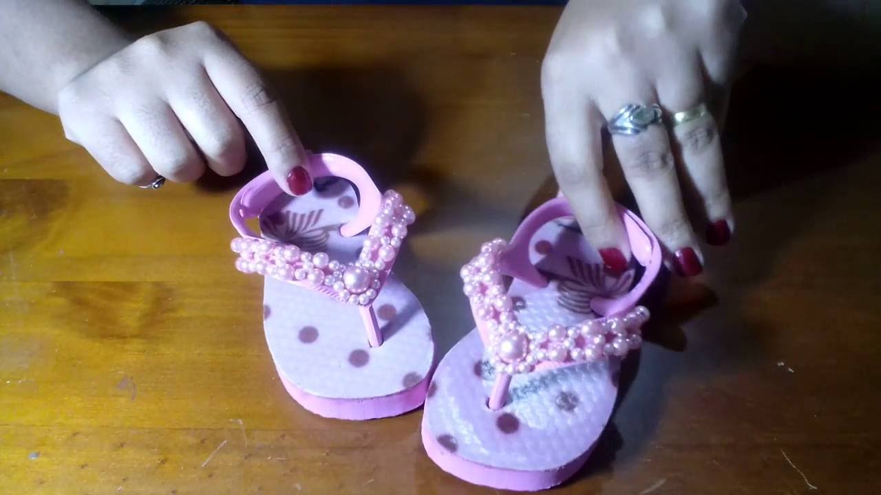 Como fazer Bordado de Pérolas para chinelo infantil e baby