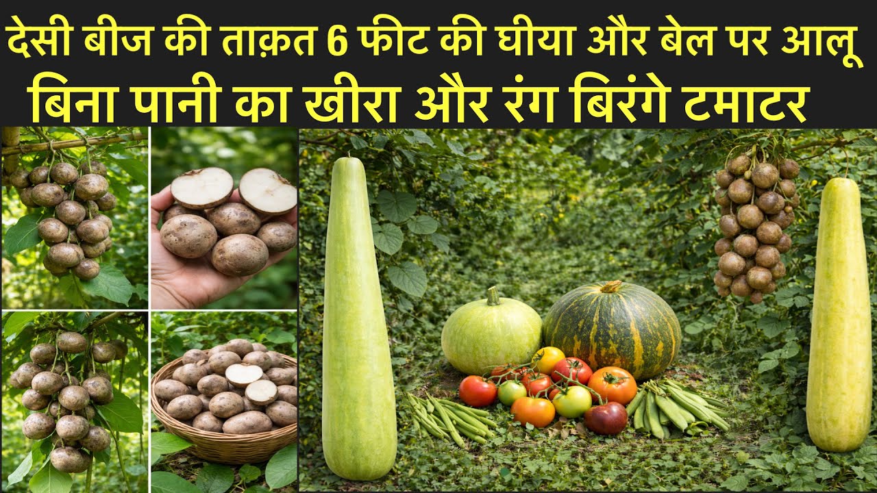 Desi Beej Ki Taaqat | 6 फीट लंबी घिया | हवा मैं बेल पर लगने वाला आलू | रंग बिरंगे टमाटर 