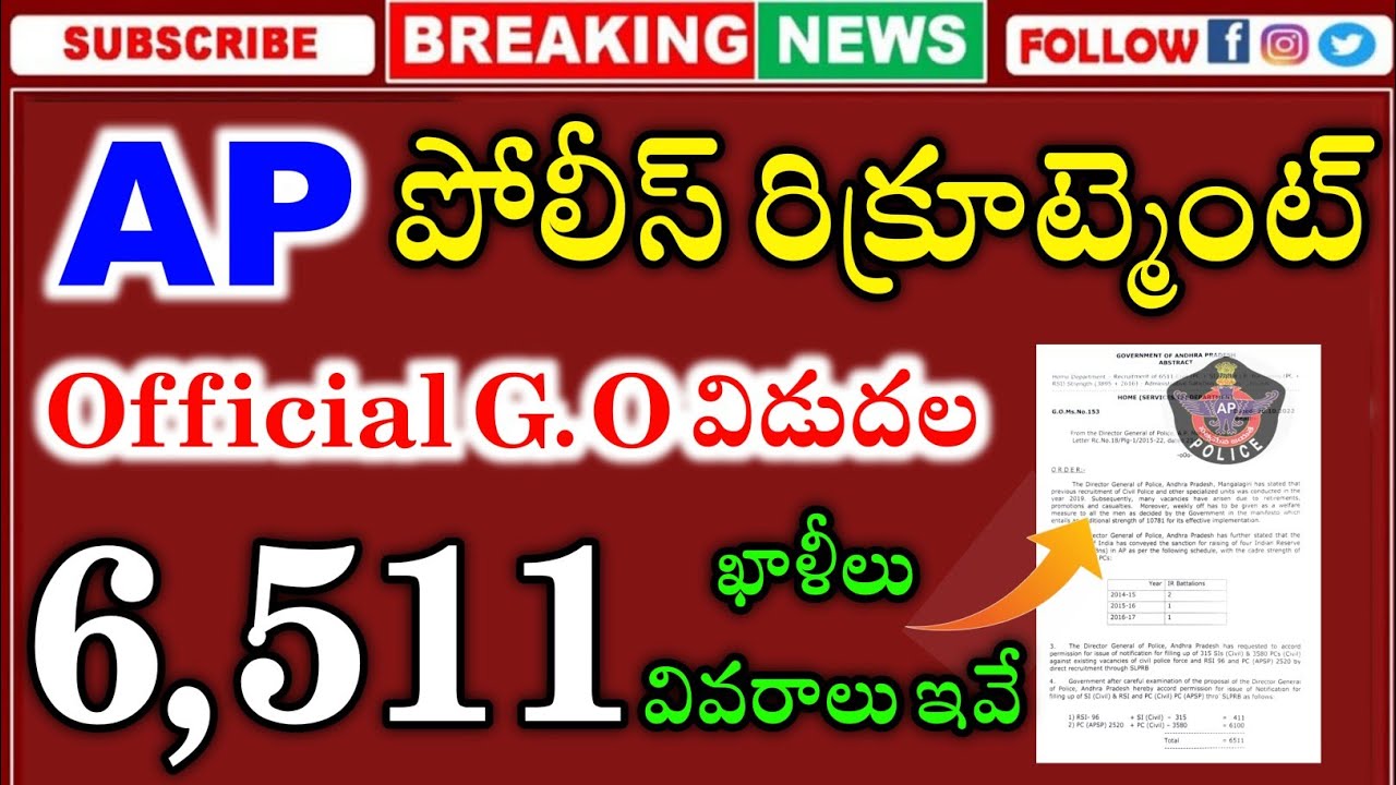 AP Police Notification official G.O Released | AP Police Constable And SI Notification Vacancies