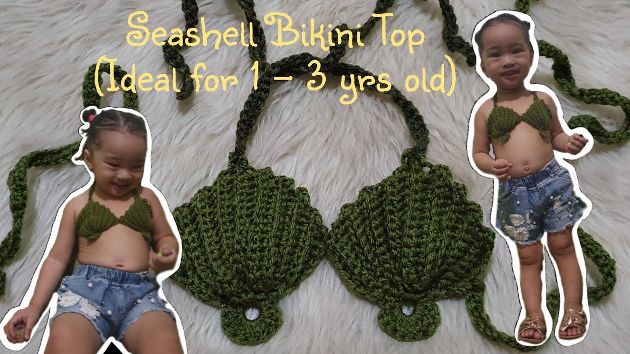 How to Crochet Seashell Design Bikini Top (1 to 3 yrs old) | Tagalog Dubbed | Brielle Macey Official