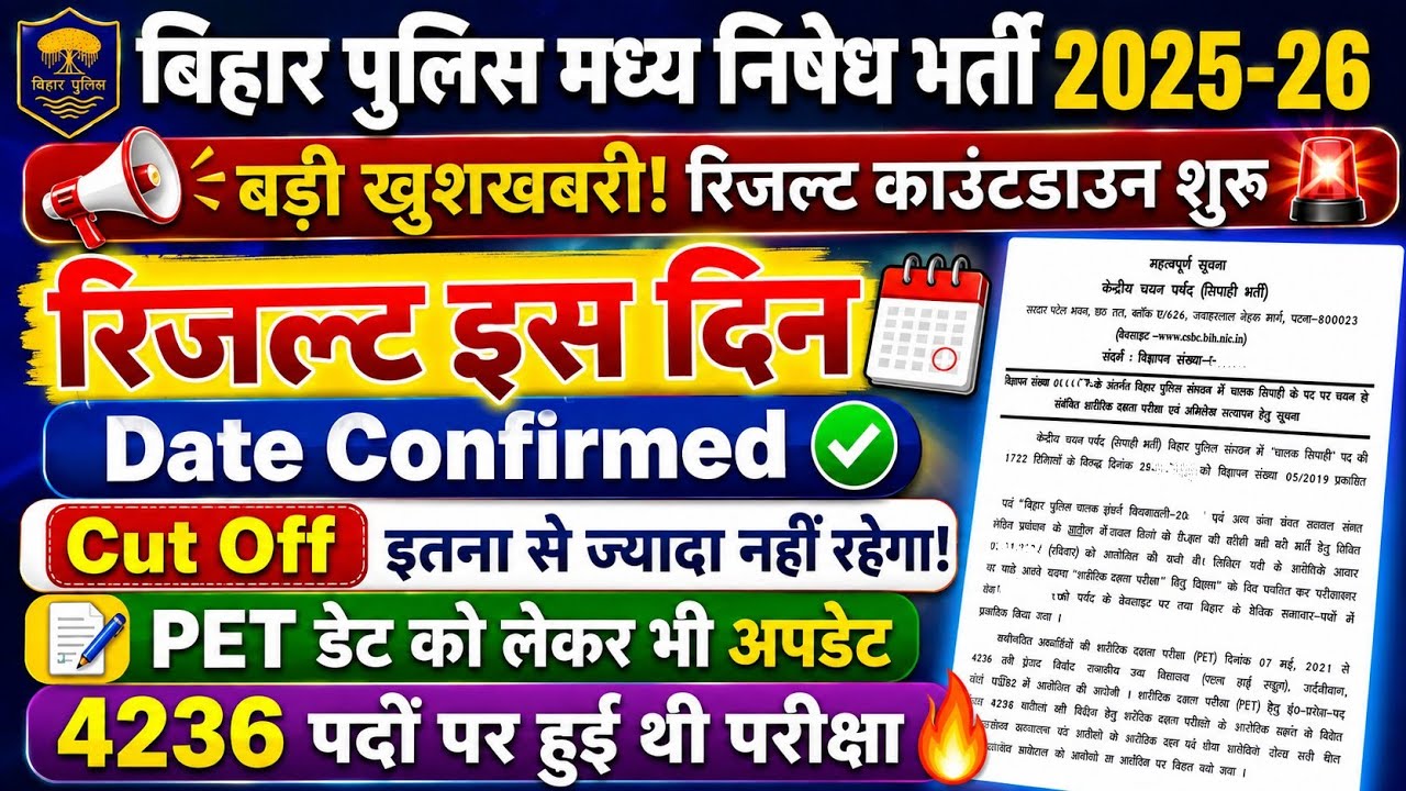 Bihar Police Madhya Nishedh Result 2026 डेट जारी | Bihar Madhya Nishedh Result 2026 Kab Aayega