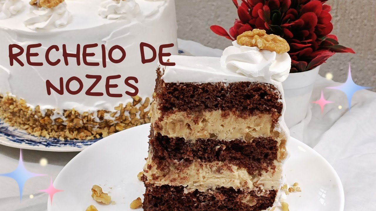 BOLO DE CHOCOLATE COM STROGONOFF DE NOZES/ MASSA MACIA E MOLHADINHA/ RECHEIO CREMOSO/ DELICIOSO!!!