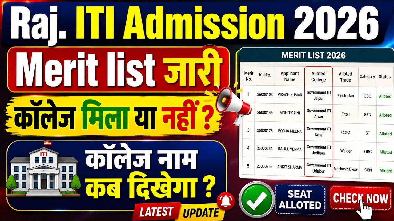 Govt. ITI Admission 2026 Merit List जारी | College Name कब मिलेगा | Raj. ITI Admission 2026 | 