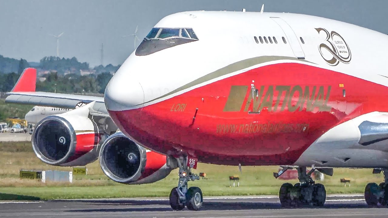 90 LANDINGS & TAKEOFF`s in 60 MINUTES -  RED BOEING 747 DEPARTURE + Heavy plane mix (4K)