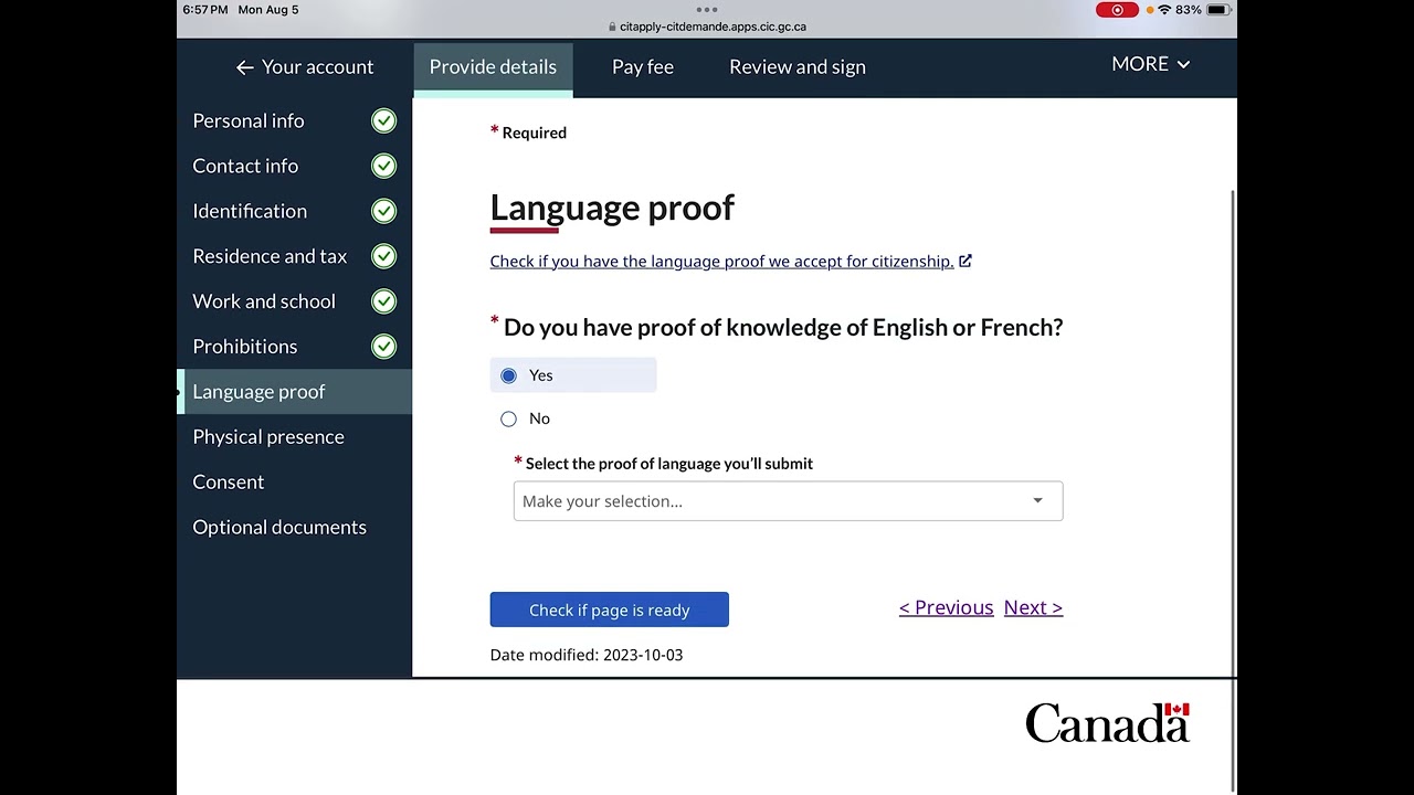 How to fill out the language proof part of Canadian citizenship application for ages 18-54