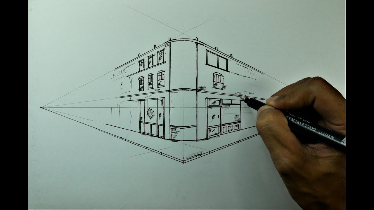 How To Draw Building Corner Street in 2 Point Perspective