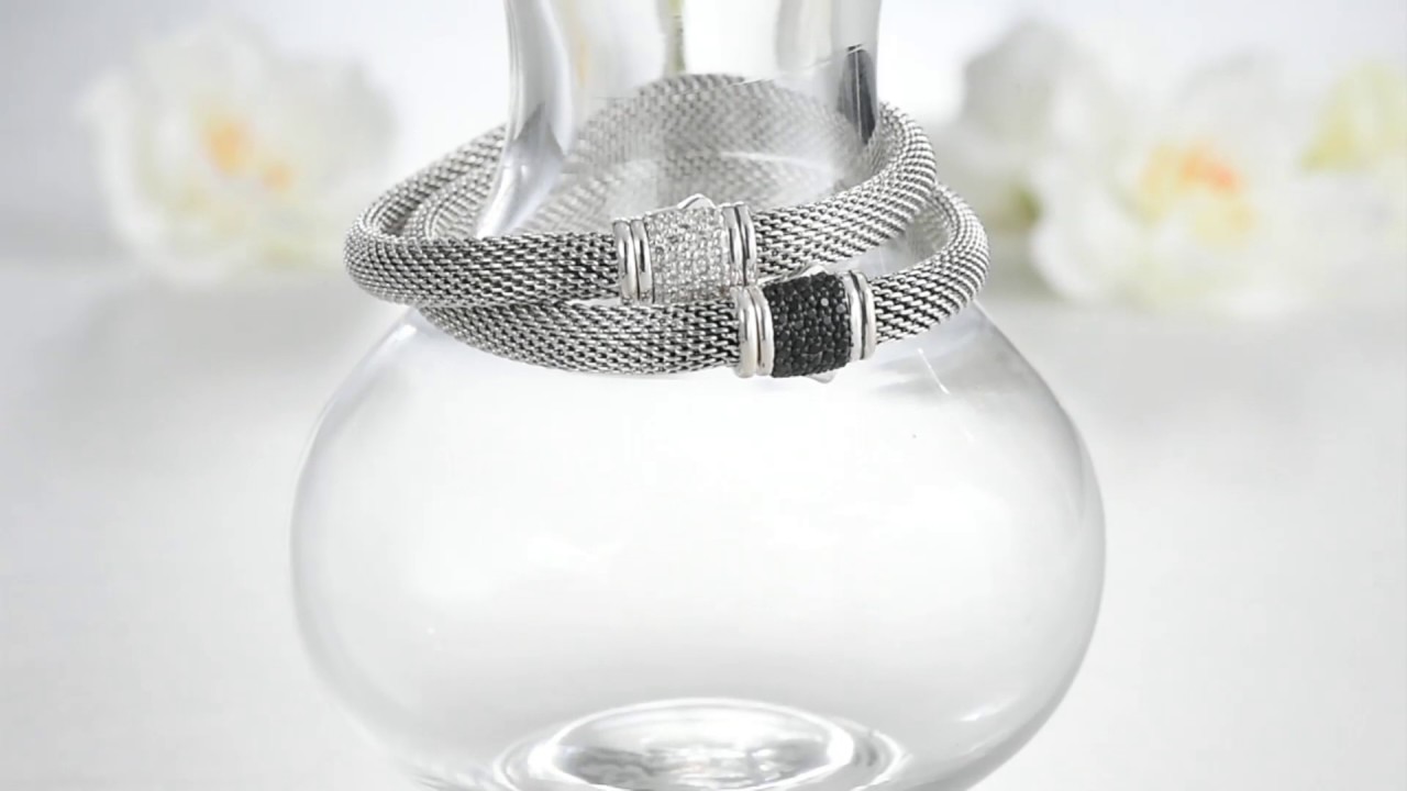 JAI Sterling Silver Mesh Bracelet w/ Pave Gemstone Clasp on QVC