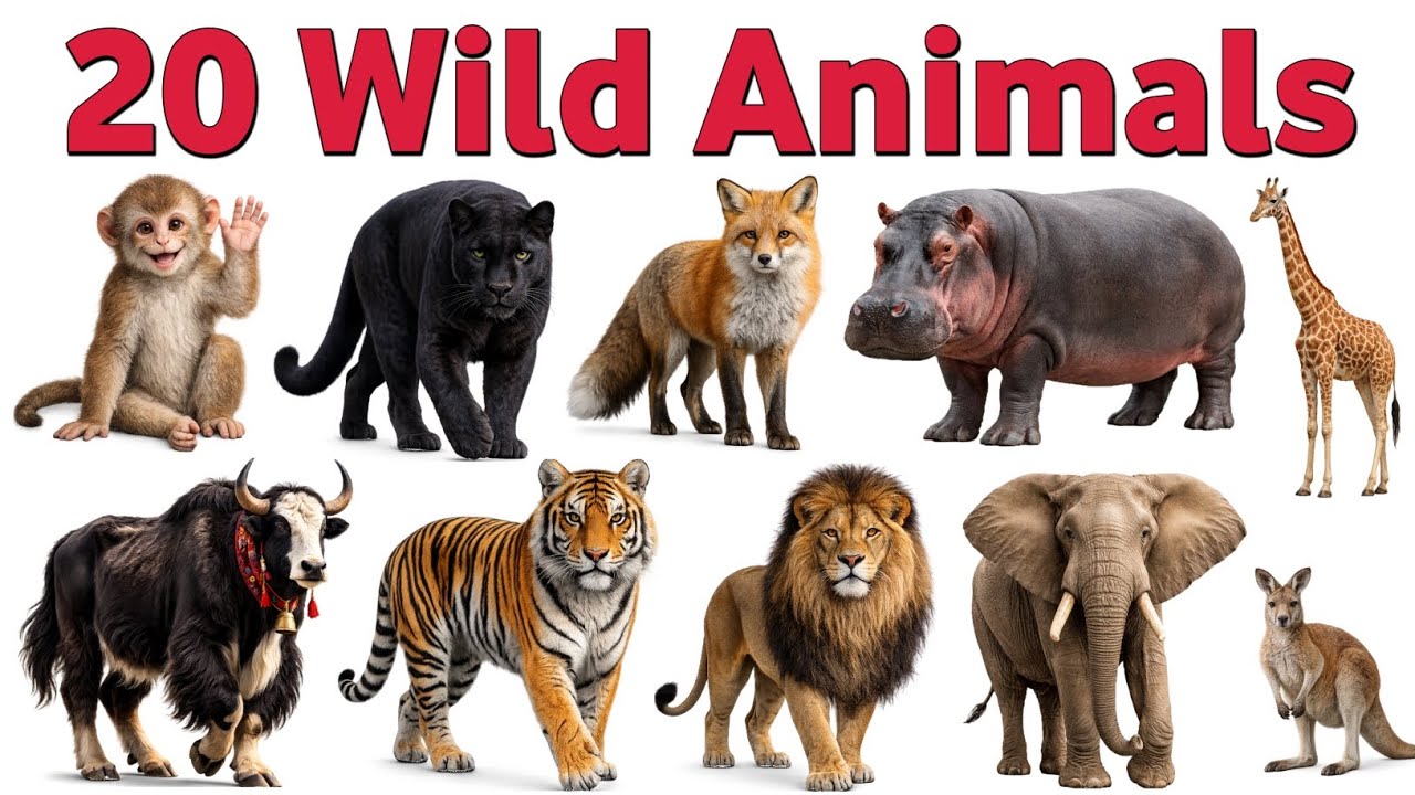 20 Wild Animals Names in English 🦁 | जंगली जानवरों के नाम | Kids Learning Video | Irfan Study Class
