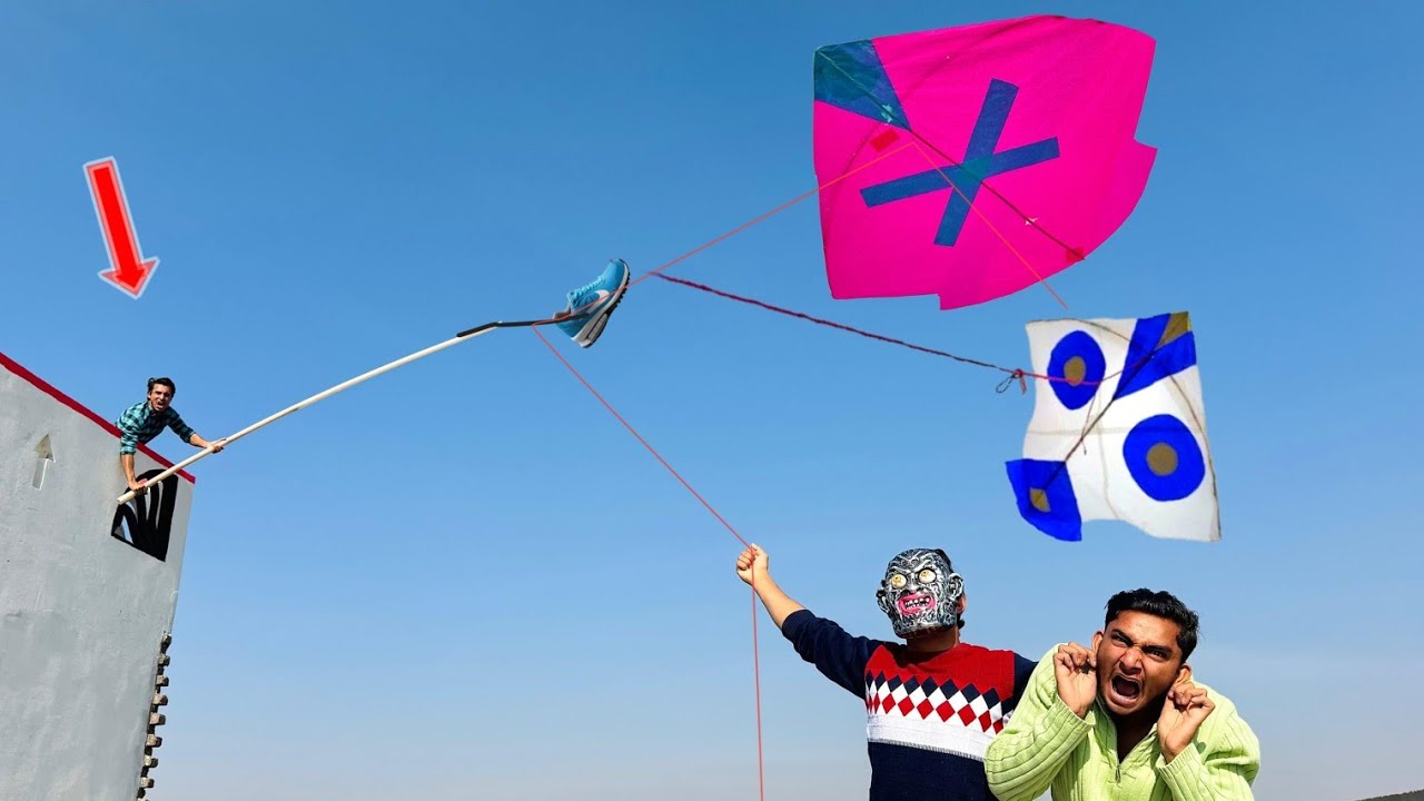 2 Dangerous Bhoot Red Sherla Kite Catch With Long Plastic Pipe