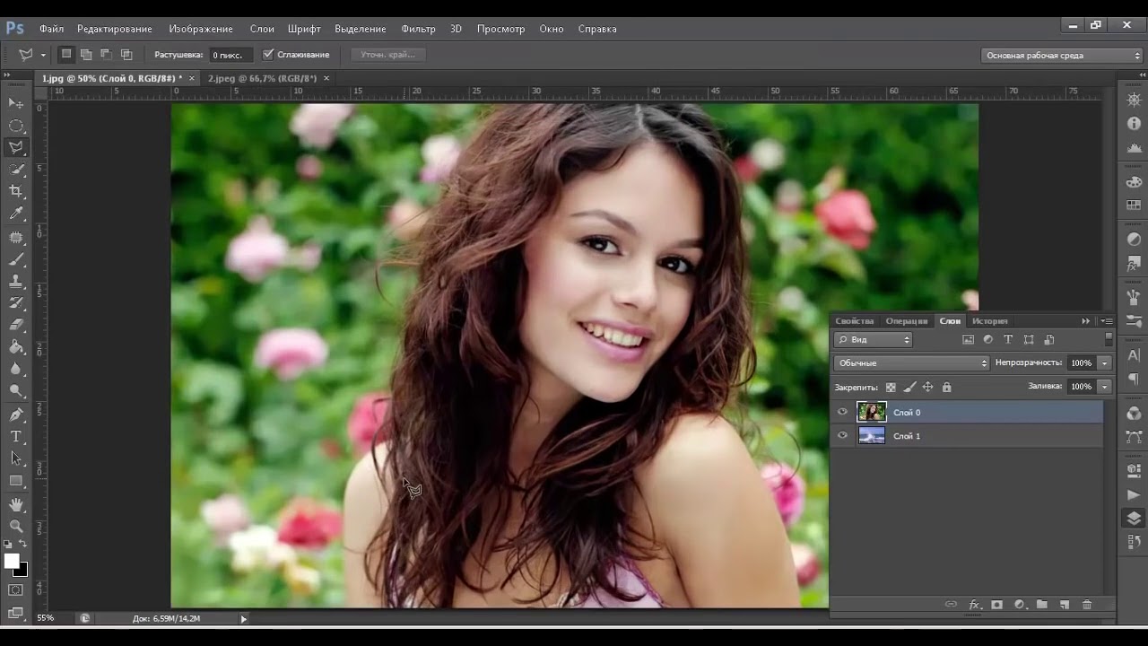 ВЫДЕЛЕНИЕ ВОЛОС В ФОТОШОПЕ CS5 и CS6 с ЗАМЕНОЙ ФОНА  Photoshop Фотошоп за один