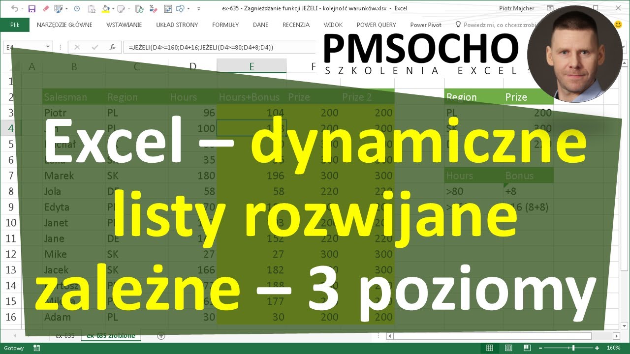 excel-178 - Dynamiczne, rozwijane listy powiązane (zależne) - 3 poziomy - sposób 1