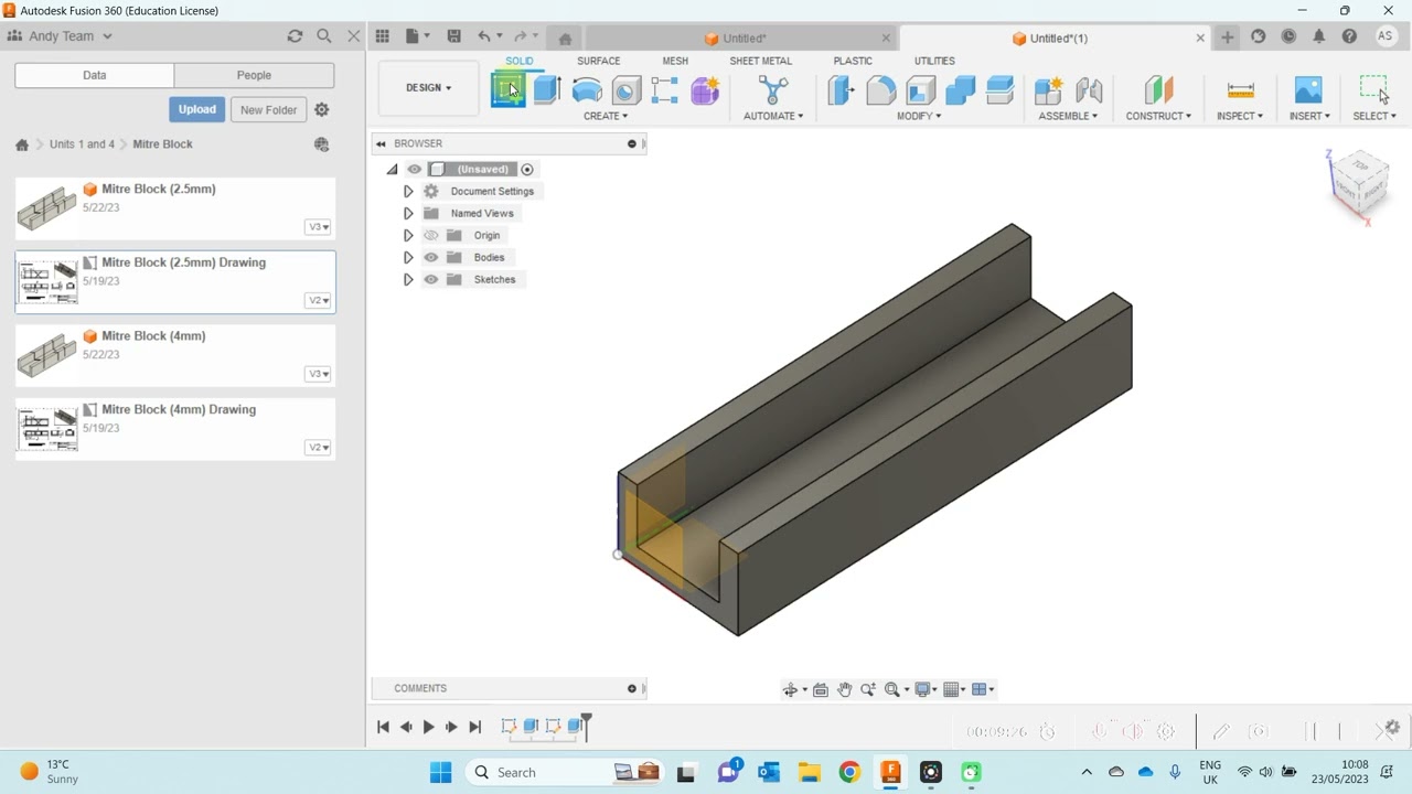 Creating a Basic Mitre Block CAD Model Using Fusion 360