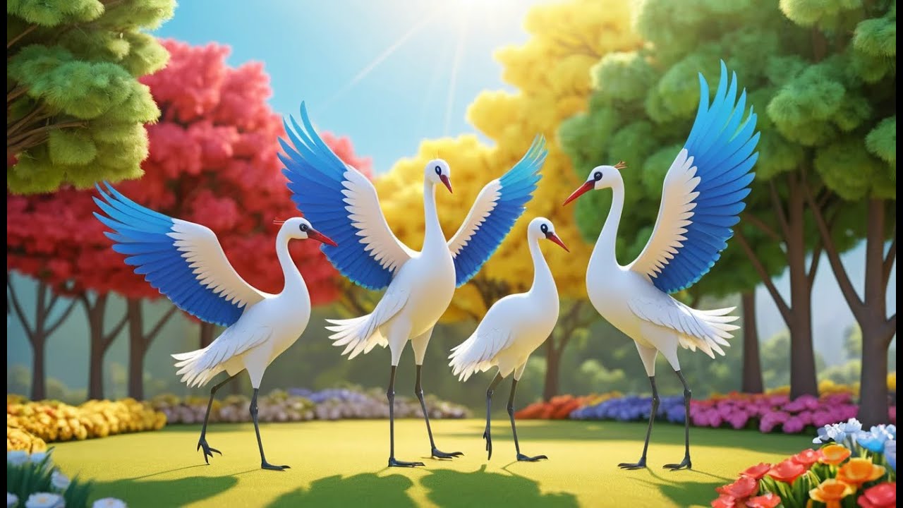 Vijf Kleine Kraanvogels Dansen Dansen Dansen | Elegante Kinderliedjes & Dierenvideo's