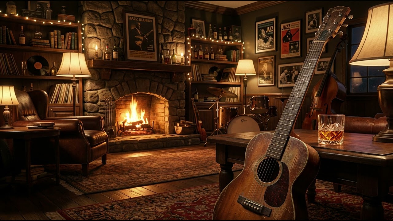 Warm Light, Slow Guitar Firelit Blues & Jazz for Calm Nights