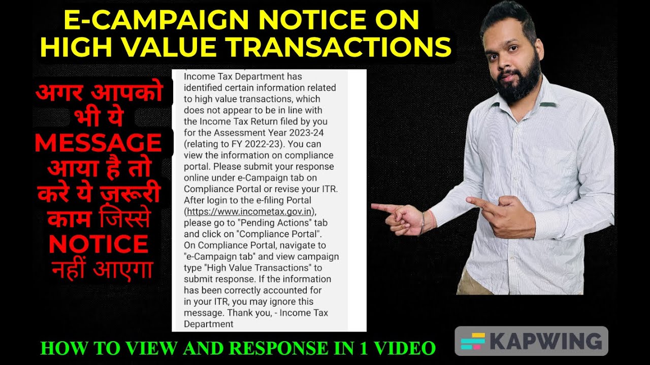 High Value Transactions income Tax SMS NOTICE| E Campaign for High Value Transactions