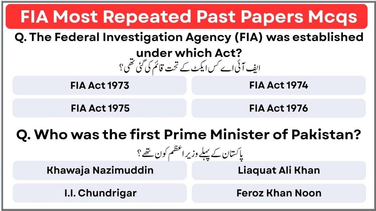 FIA Most Repeated MCQs & Solved Past Papers (2018 - 2026) | Constable, ASI, SI, Assistant, UDC, LDC