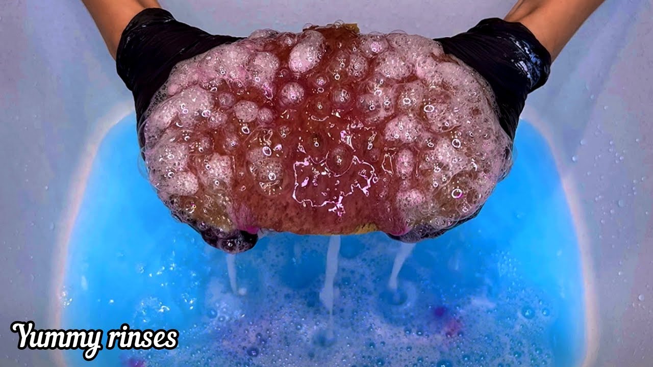 Full fluffy rinse 💜💙 squeezing sponges. Asmr