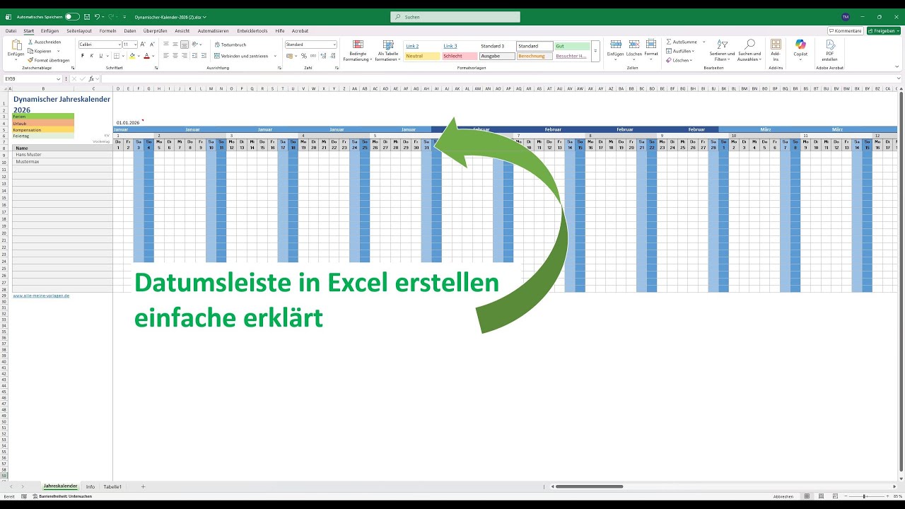 Datumsleiste mit Tagen, Wochentagen & Kalenderwochen in Excel erstellen!