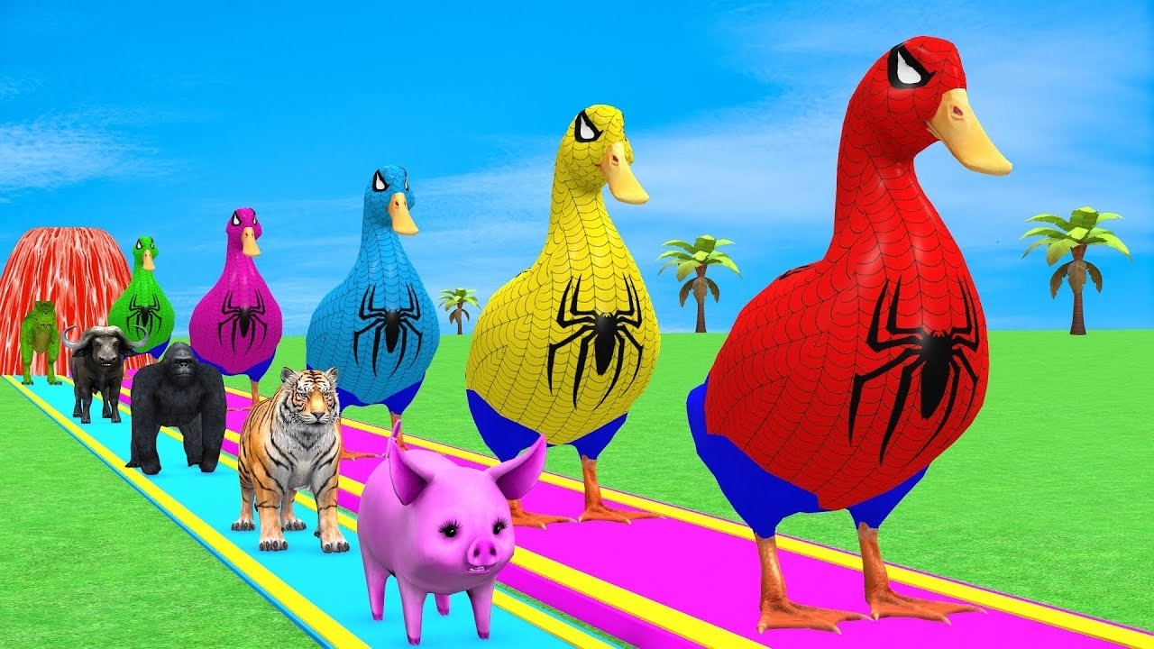 Long Slide Game with Cow Elephant Gorilla Hippopotamus Tiger 3d Animal Game Funny 3d Animals