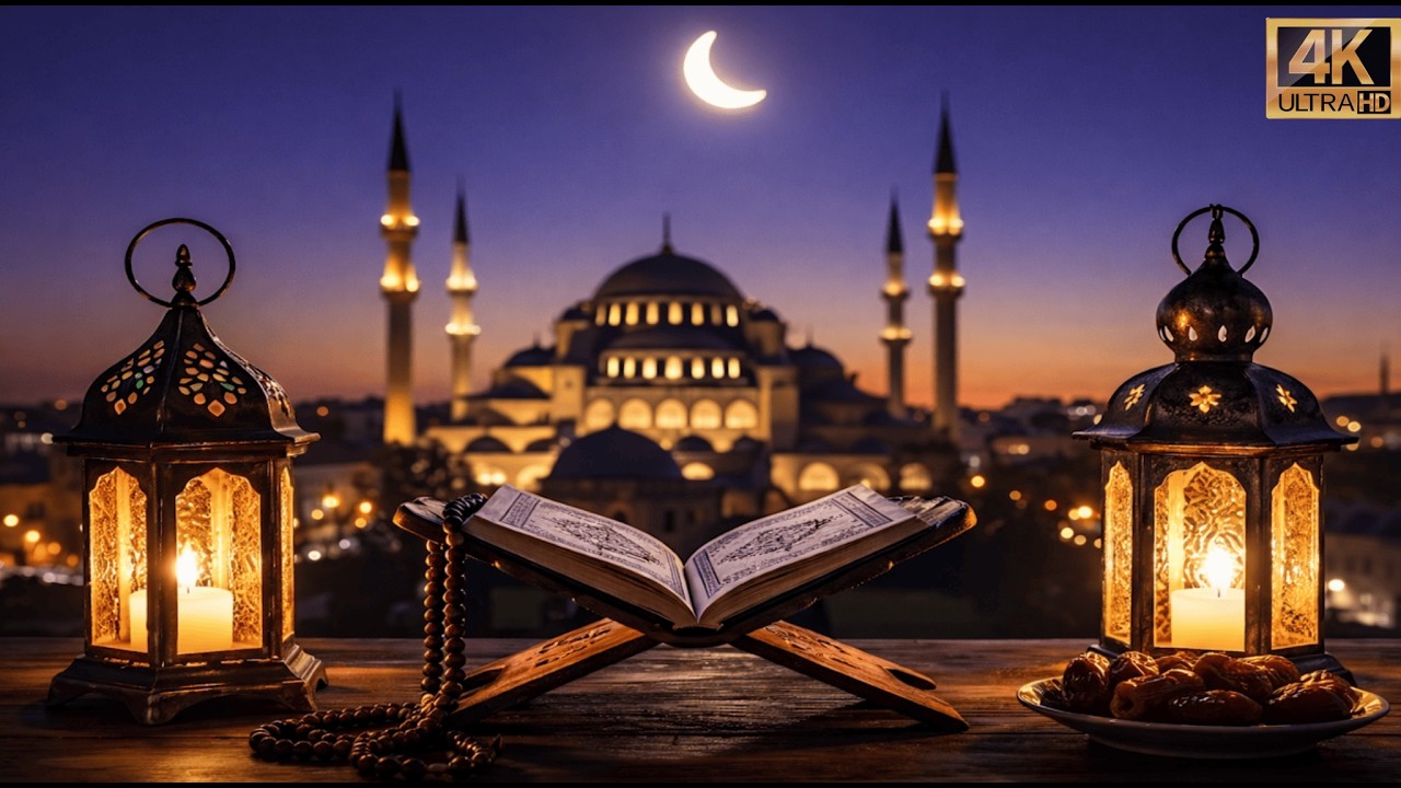 Ramadan Wallpaper 4K 🌙 Cozy Islamic Night Ambience | Lantern, Quran & Mosque View | Ramazan Gecesi