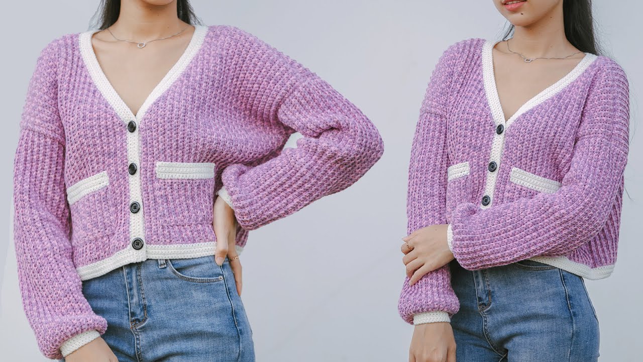 Easy Crochet Ribbed Cardigan Tutorial | Crochet Cardigan With Pocket | Chenda DIY