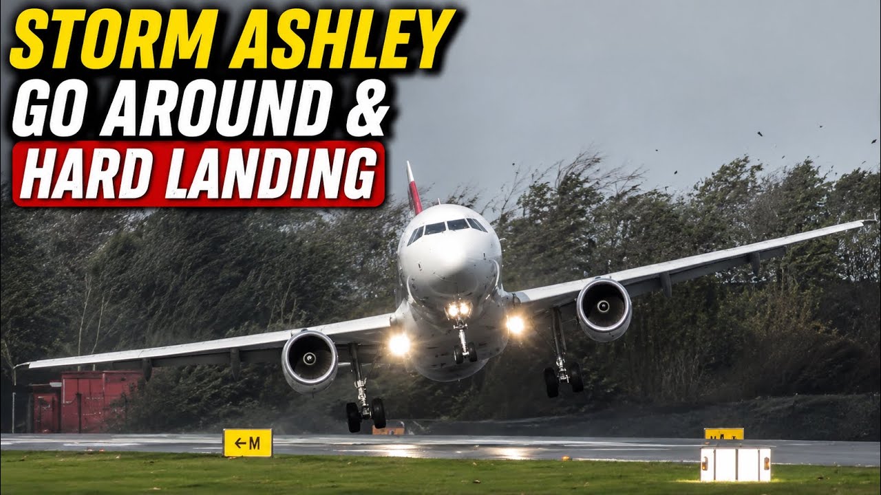 Storm Ashley | Swiss A320 missed approach and hard landing, with runway inspection #stormashley